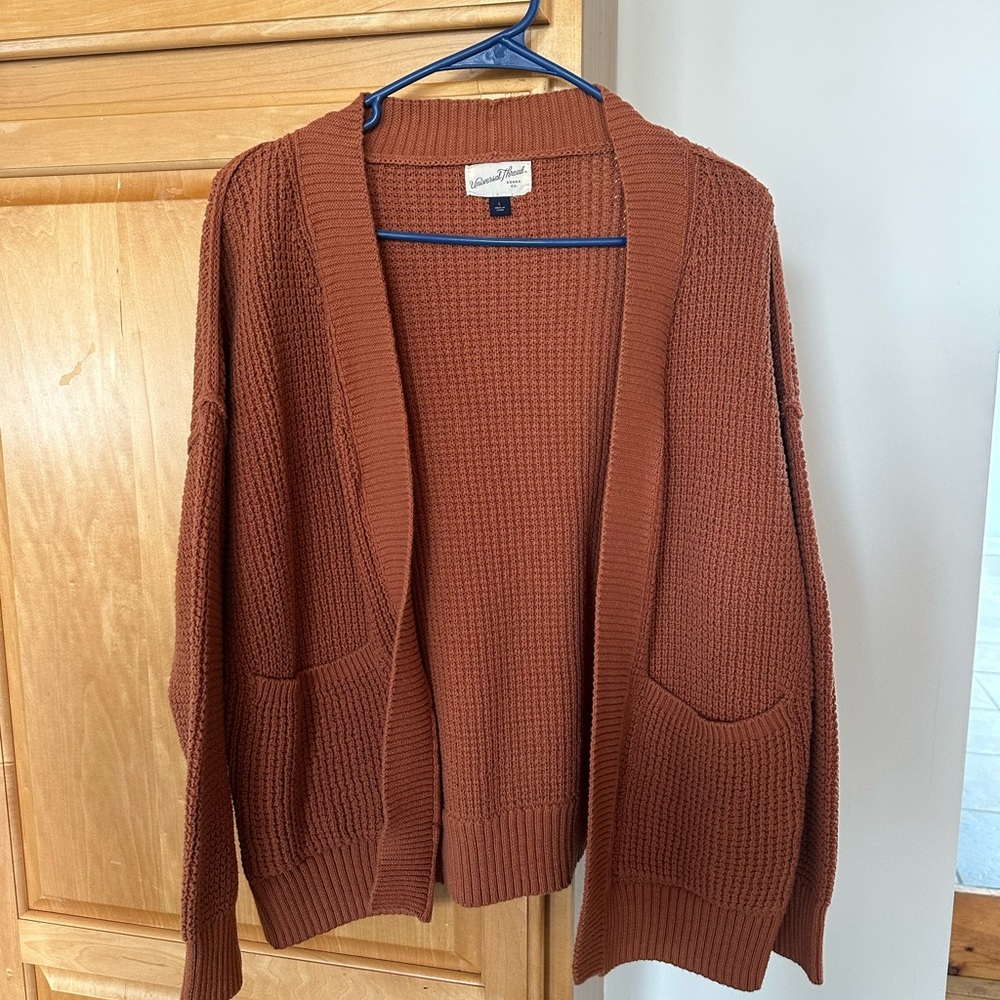 Universal Thread Rust Open-Front Waffle Cardigan
